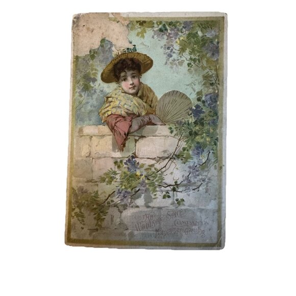 1880s Toledo Ohio Lion Coffee Woolson Spice Midsummer Greetings Trade Card - Picture 1 of 10